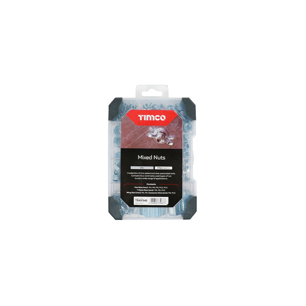 TIMCO Assorted Nuts - Mixed Tray - Zinc Plated - Pack of 243