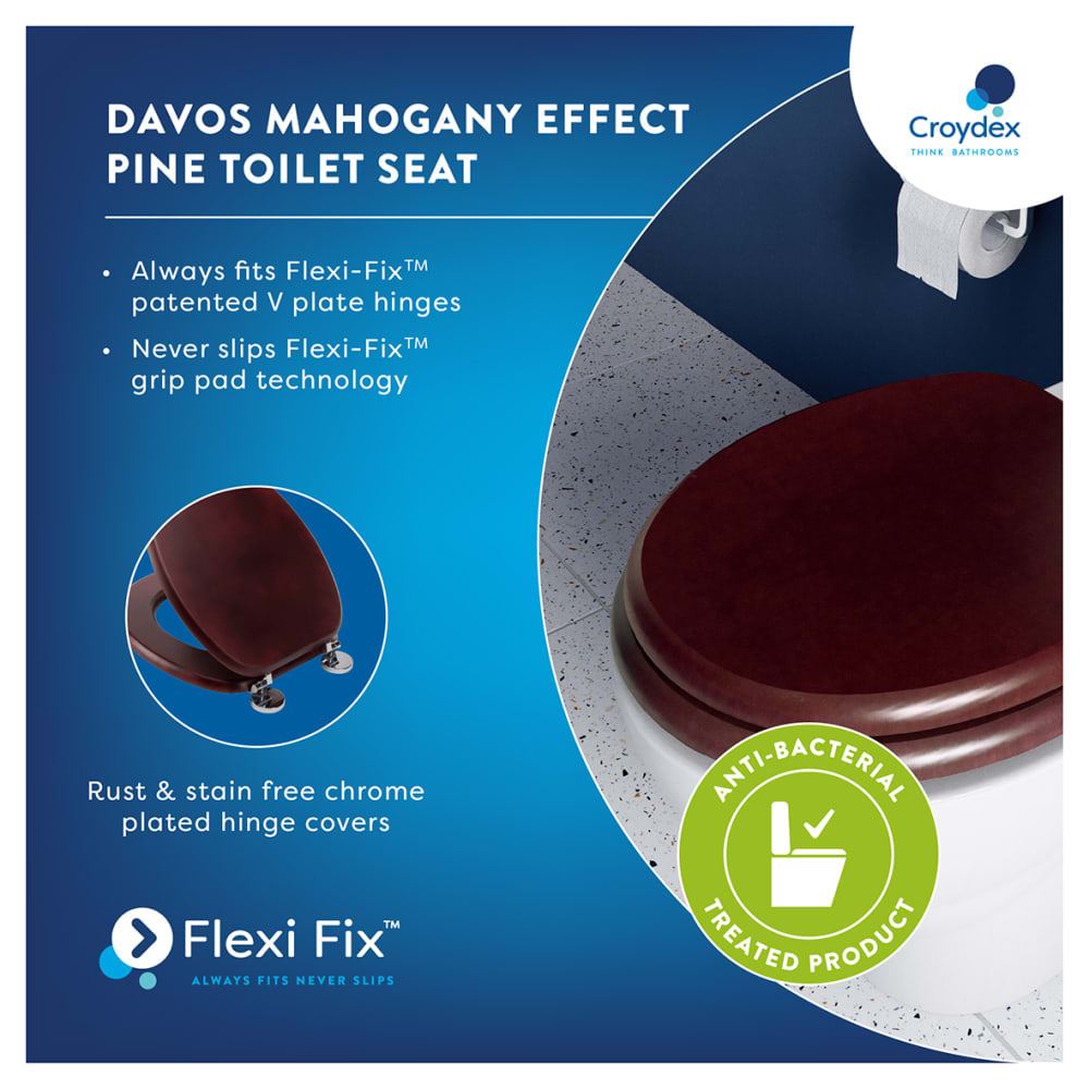 Croydex Davos Flexi-Fix Standard Close Wooden Toilet Seat - Mahogany