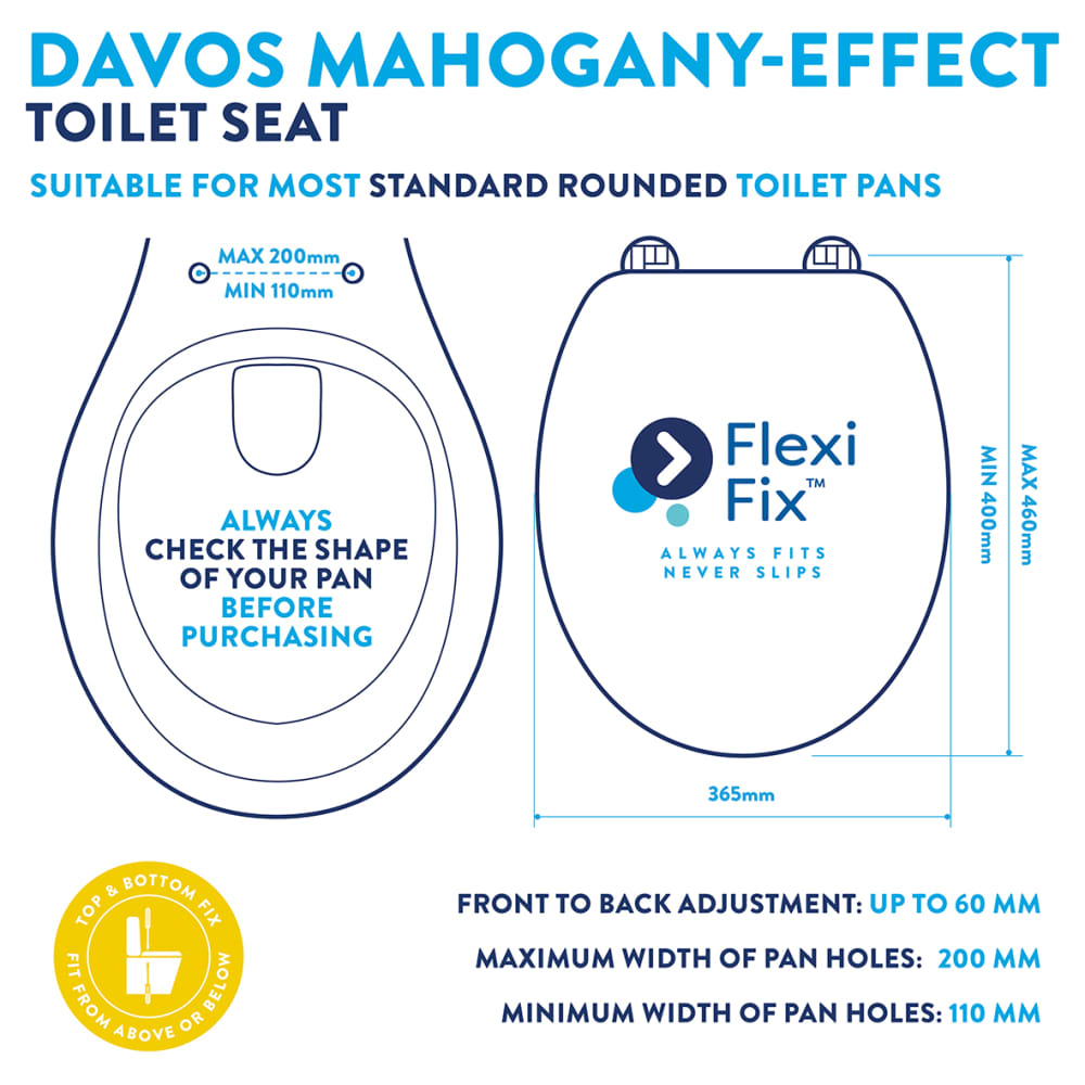 Croydex Davos Flexi-Fix Standard Close Wooden Toilet Seat - Mahogany
