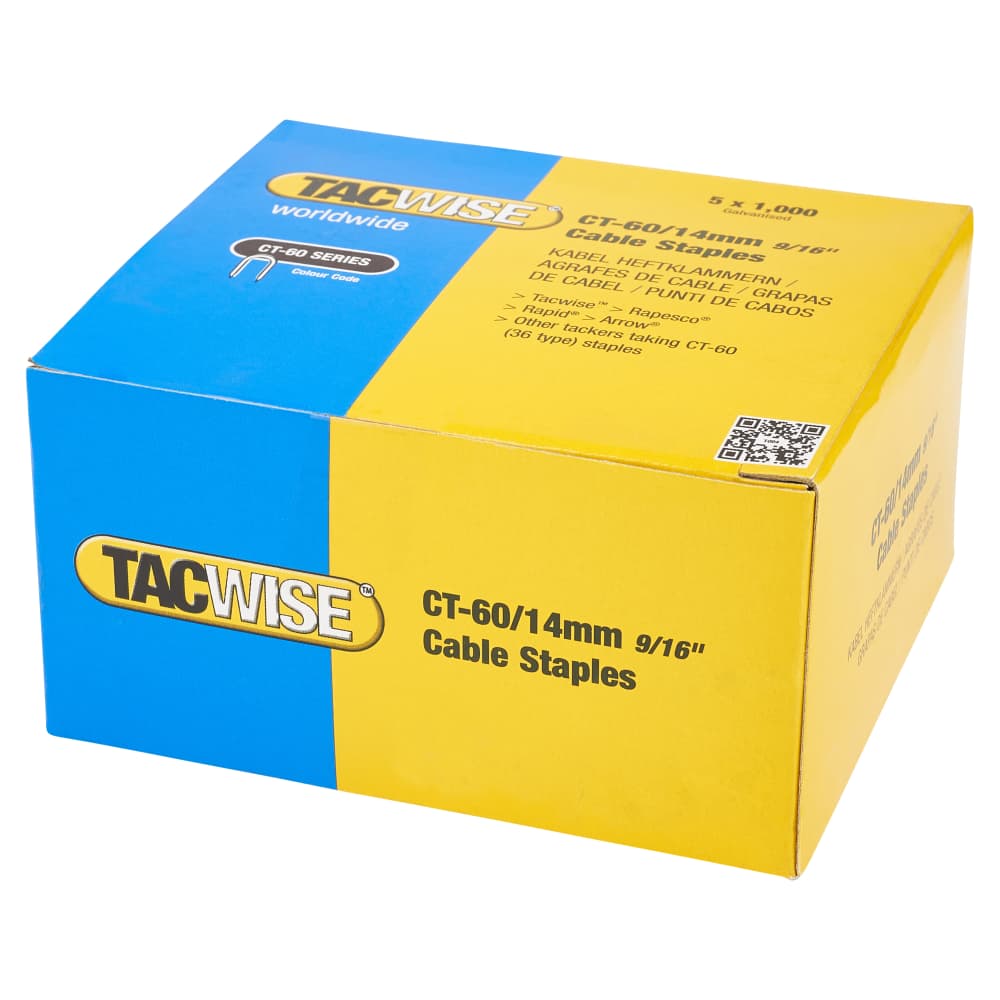 Tacwise CT-60 Series Divergent Point Staples - 14mm Length - Galvanised - Pack of 5000