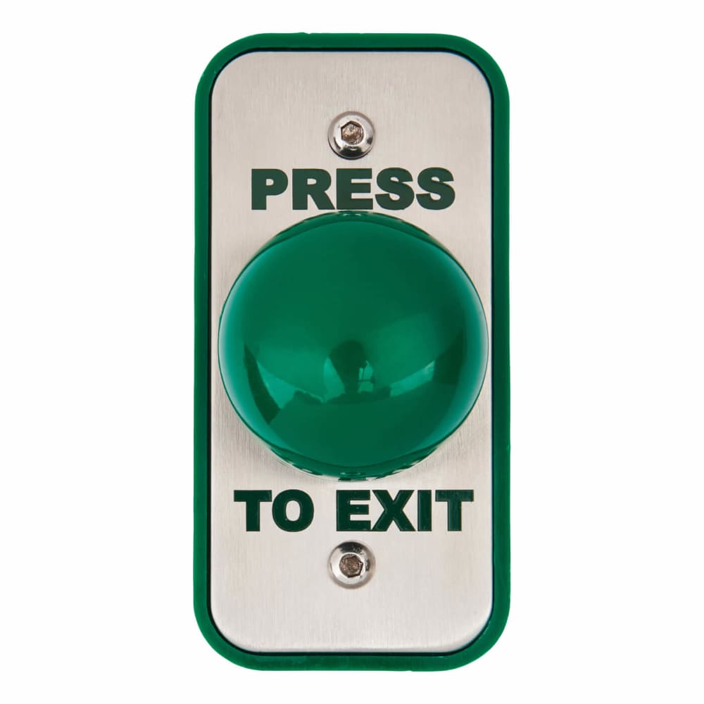 Press to Exit Green Dome Button - 89 x 43 x 50mm - Narrow - Stainless Steel