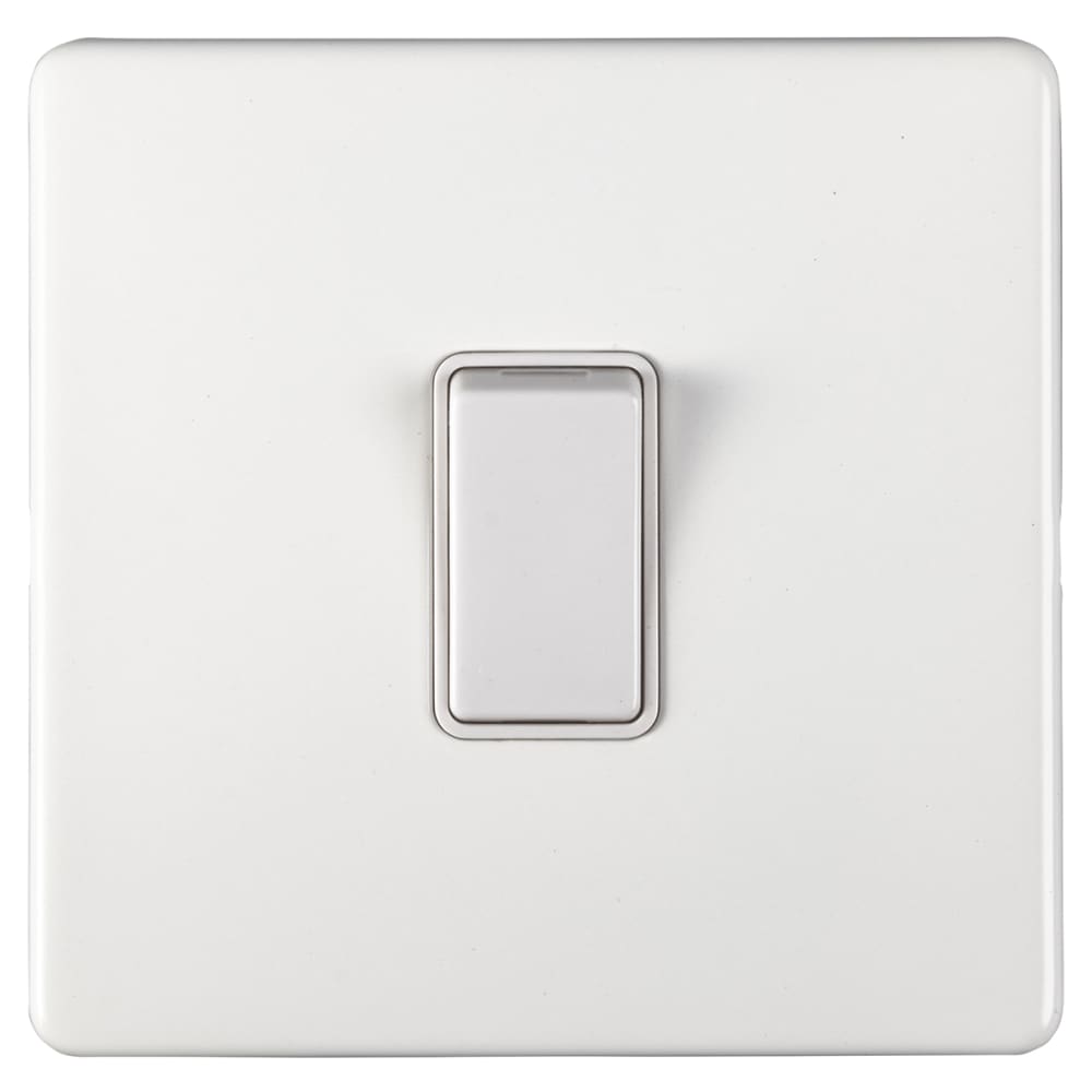 Eurolite Concealed 10A 1 Gang Screwless Intermediate Flat Plate Light Switch - Matt White