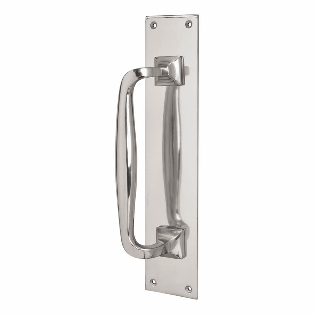 Altro Brewery Offset Door Pull Handle on Plate - Screw Fix - 305 x 63mm - Chrome