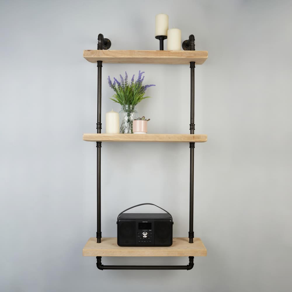 Altro 1/2" 3 Tier Drill Through Pipe Shelf Kit with Hanging Rail - Black