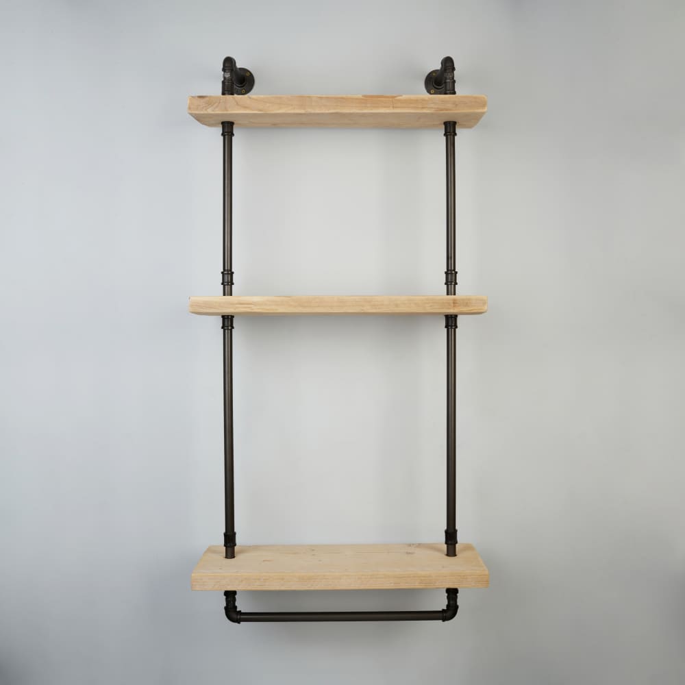 Altro 1/2" 3 Tier Drill Through Pipe Shelf Kit with Hanging Rail - Black