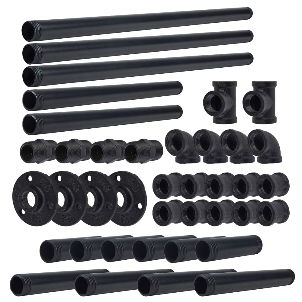 Altro 1/2" 3 Tier Drill Through Pipe Shelf Kit with Hanging Rail - Black