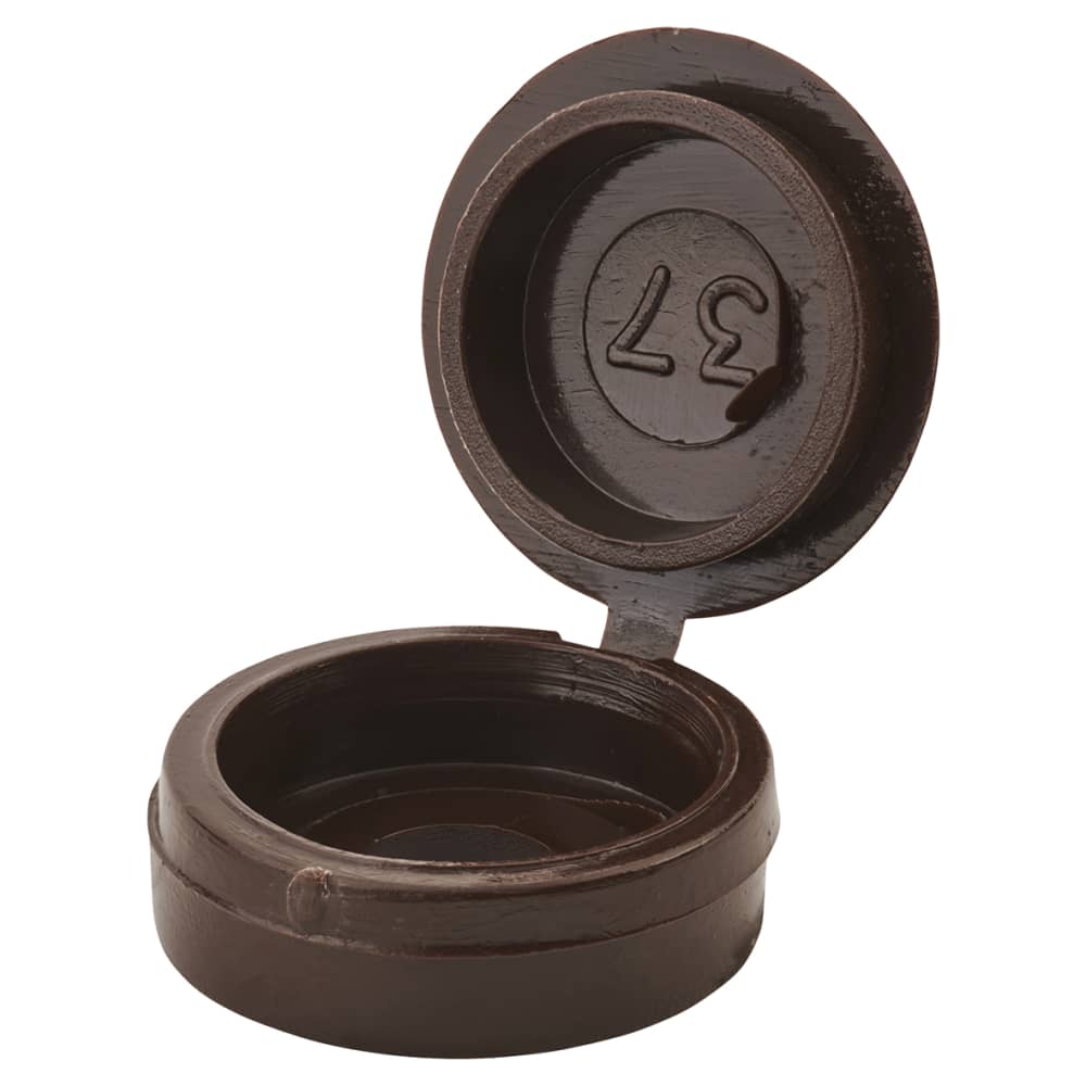 TIMCO Hinged Screw Cup and Cover - 13mm Diameter - Brown - Pack of 100