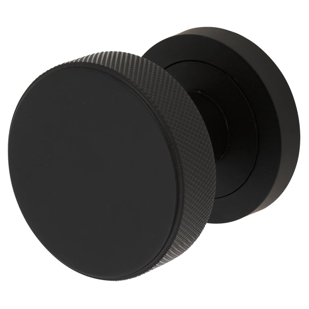 Altro Knurled Mortice Door Knob - 52mm Rose Diameter - Matt Black 