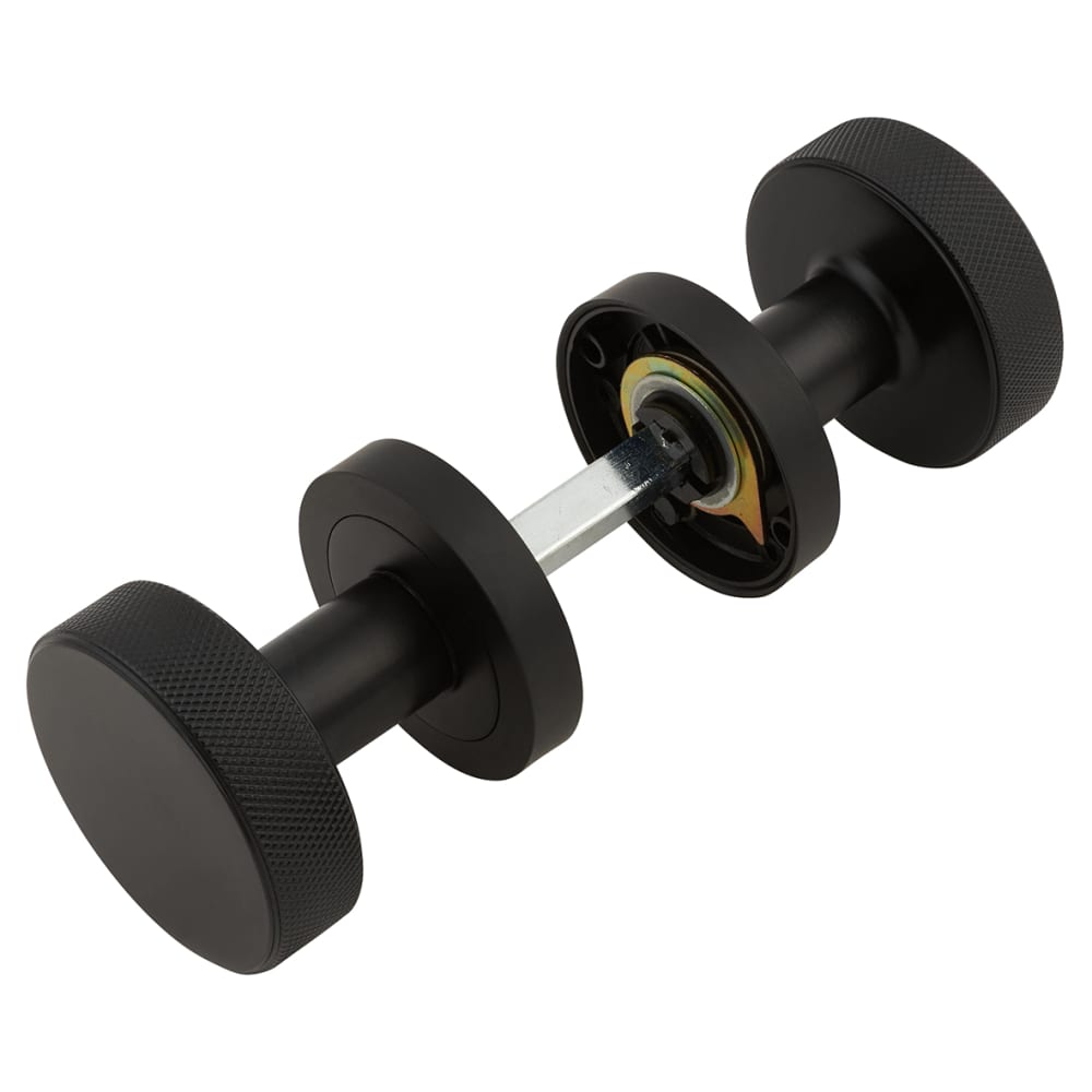 Altro Knurled Mortice Door Knob - 52mm Rose Diameter - Matt Black 
