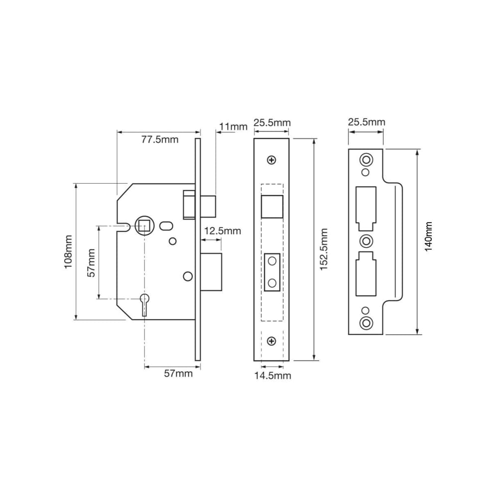 UNION 2201 5 Lever Sashlock - 77mm Case - 57mm Backset - Polished Brass