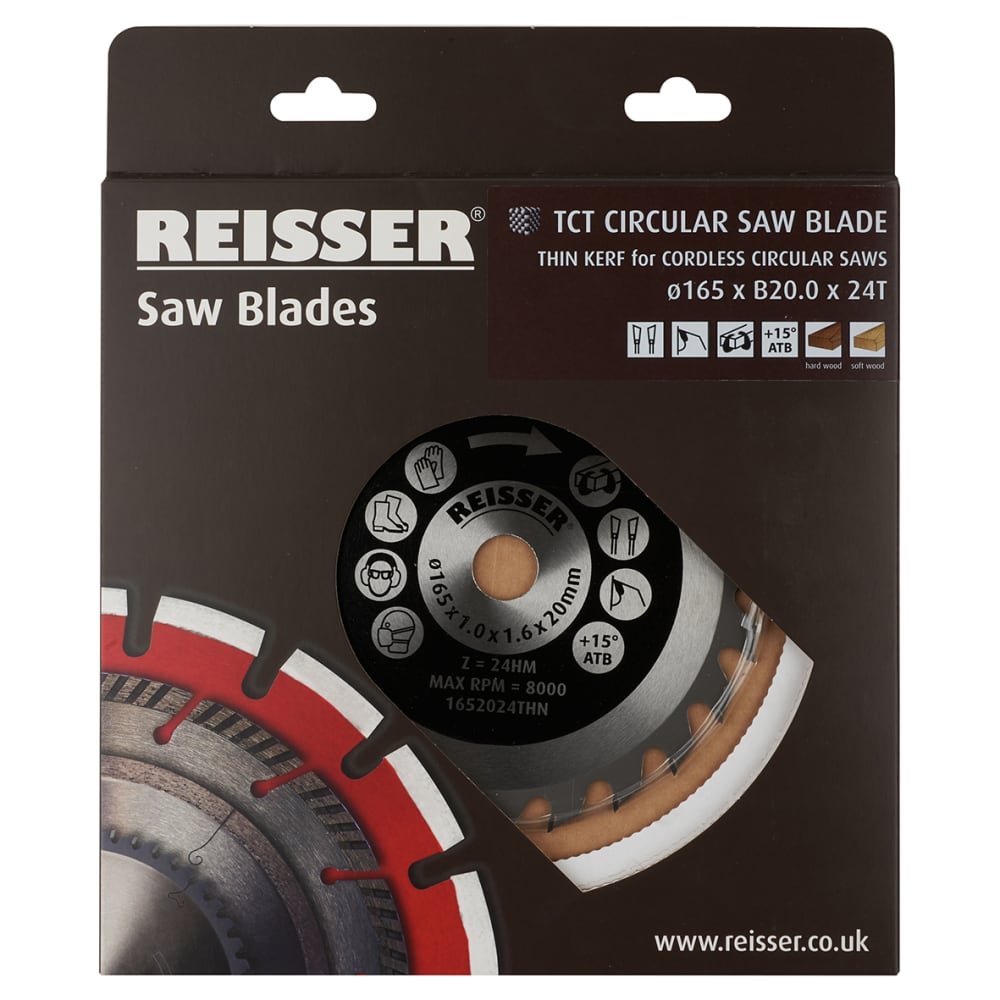 Reisser TCT Circular Saw Blade - 165 x 20mm - 24T - Wood - Thin Kerf