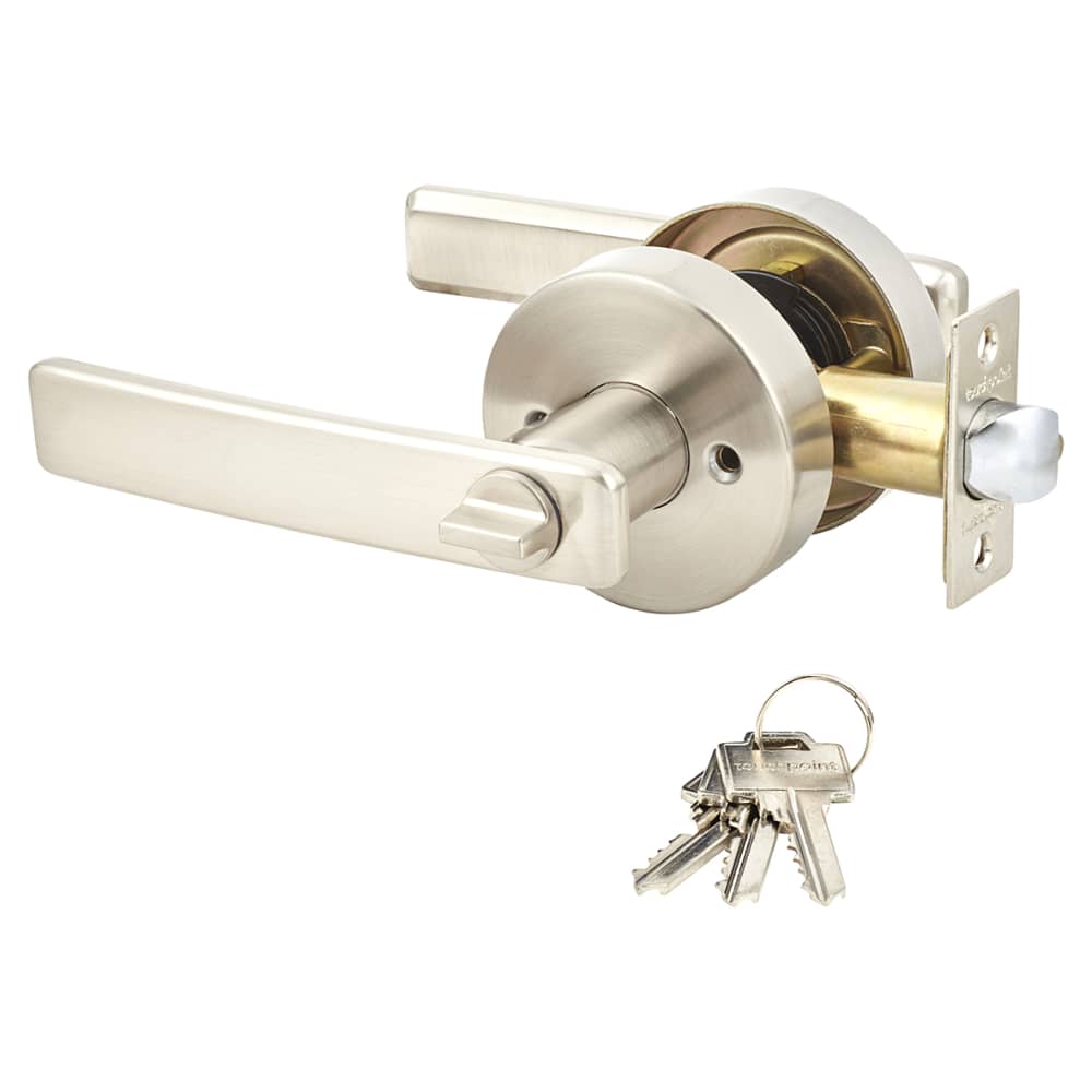 Altro Straight Hotel Door Handle on Rose Set - Entrance - Satin Stainless Steel