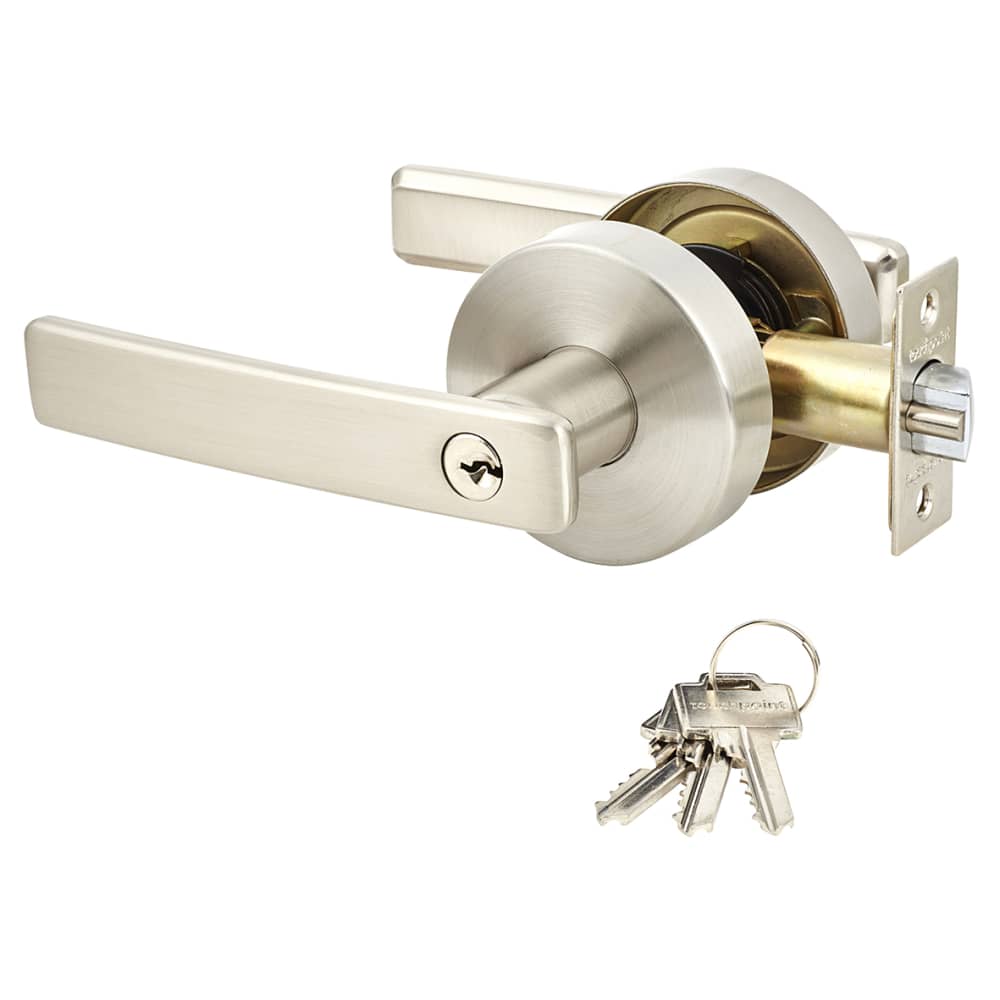 Altro Straight Hotel Door Handle on Rose Set - Entrance - Satin Stainless Steel