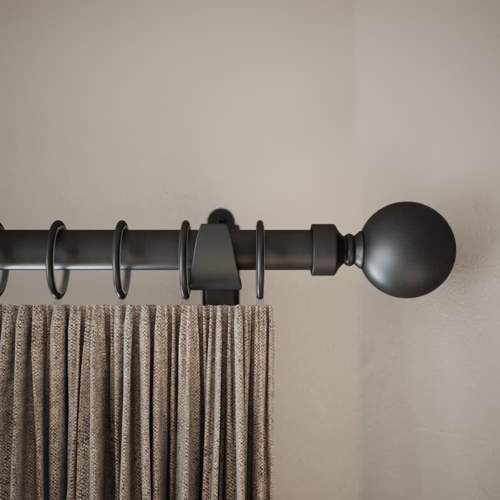 Rothley 25mm Curtain Pole / Wardrobe Hanging Rail - 1829mm Length - Matt Black