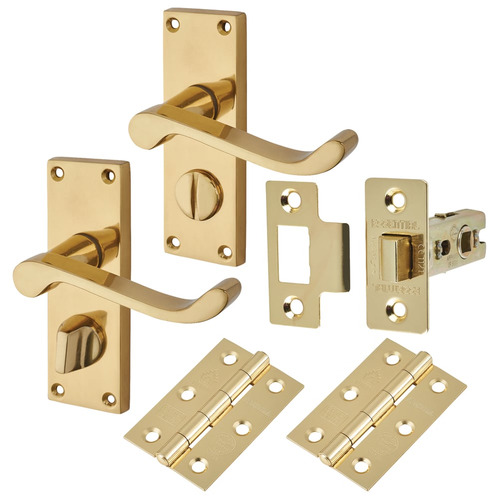 Touchpoint Budget Scroll Privacy Door Handle Kit - Short Plate - Polished Brass
