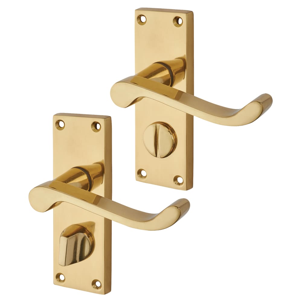 Touchpoint Budget Scroll Privacy Door Handle Kit - Short Plate - Polished Brass