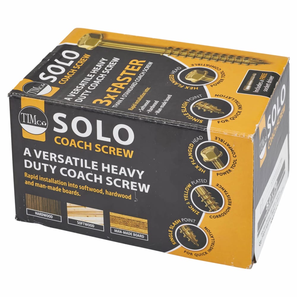 TIMCO Advanced Coach Screw - 12 x 80mm - Yellow Zinc - Pack of 25