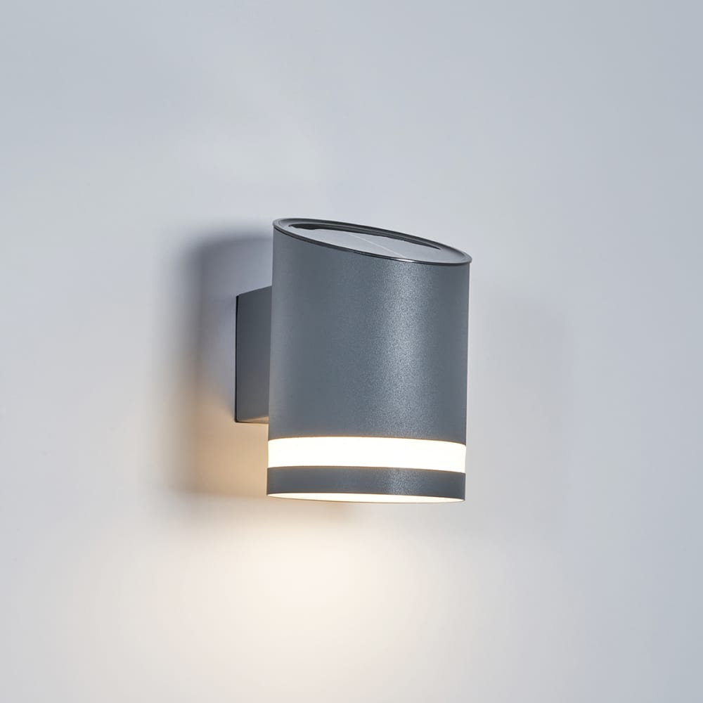 Forum Zink Trimdon 2W LED Solar Outdoor Down Wall Light - IP44 - 3000K Warm White - Anthracite