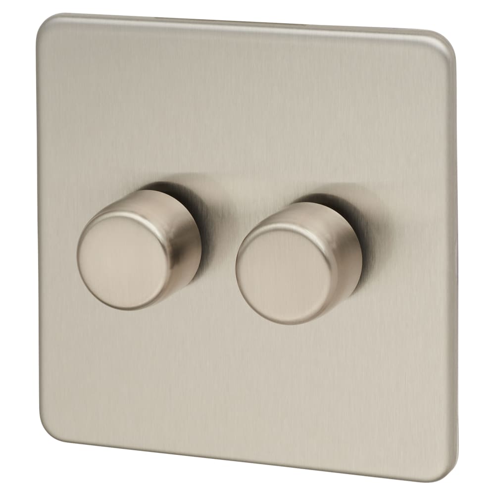 Knightsbridge 5150W 2 Gang 2 Way Push On/Off Rotary LED Dimmer Switch