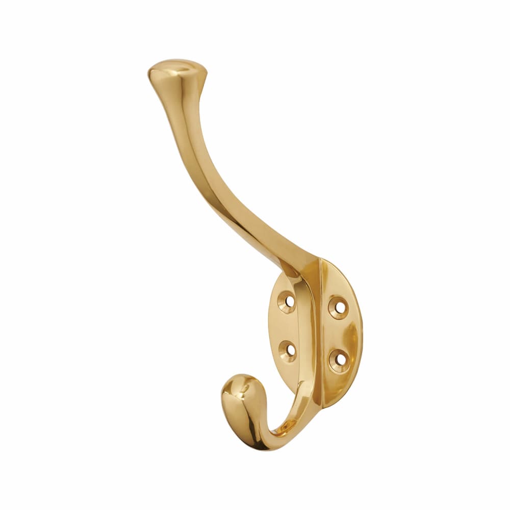 Solid Brass Double Coat Hook - Polished Brass, IronmongeryDirect