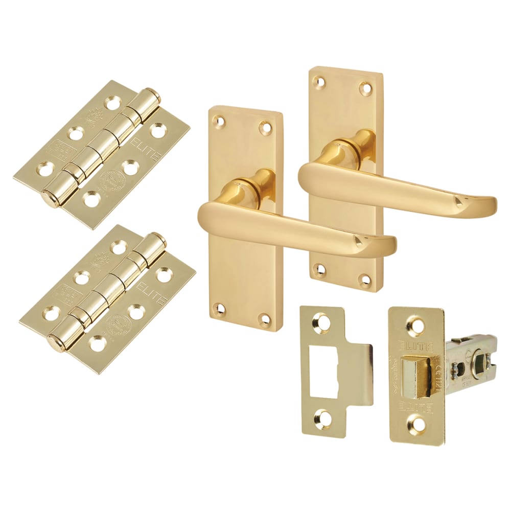 Touchpoint Victorian Latch Door Handle Kit - Short Plate - Polished Brass