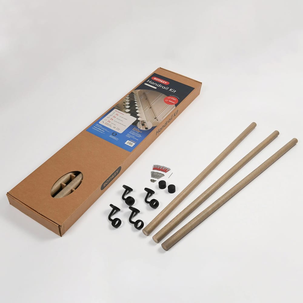 Rothley 40mm Wooden Handrail Banister Staircase Rail Support Kit - 3600mm Length - Driftwood
