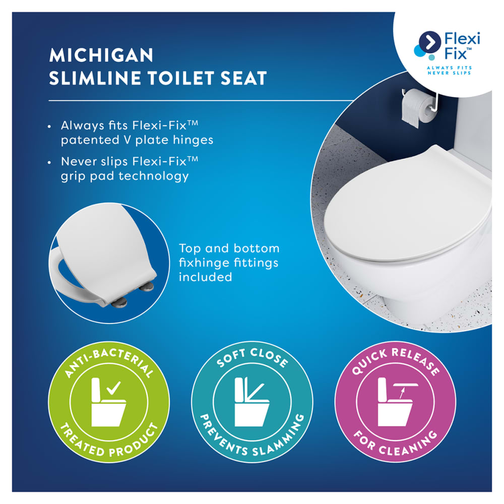 Croydex Michigan Slimline Flexi-Fix Soft Close Toilet Seat - White