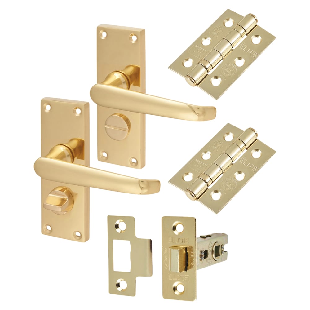 Touchpoint Victorian Privacy Latch Door Handle Kit - Short Plate - Polished Brass