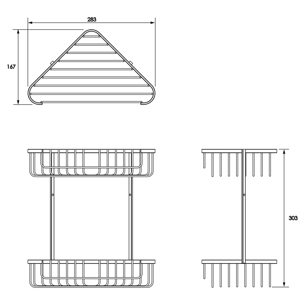 Croydex Wirework Large Corner Shower Basket - Two Tier - 305 x 275 x 165mm - Stainless Steel