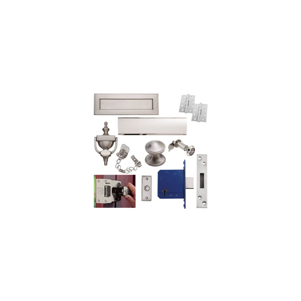 Front Door Furniture Kit Satin Nickel IronmongeryDirect Same Day