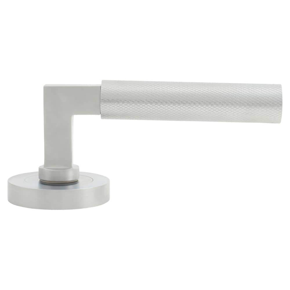 Hampstead Solid Brass Knurled Door Handle on Rose - Satin Chrome