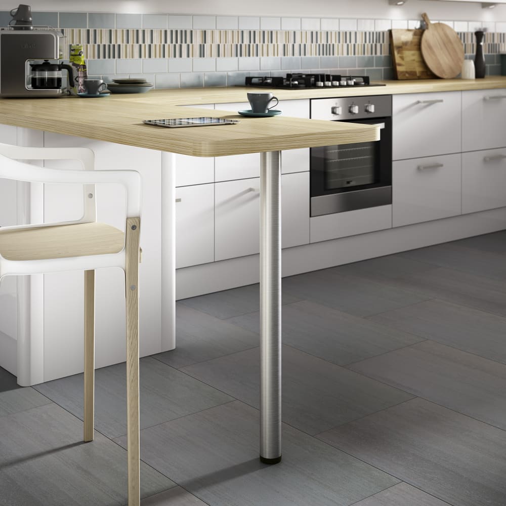 Rothley Round Adjustable Worktop Support Breakfast Bar Table Leg - 60 x 1100mm - Brushed Stainless