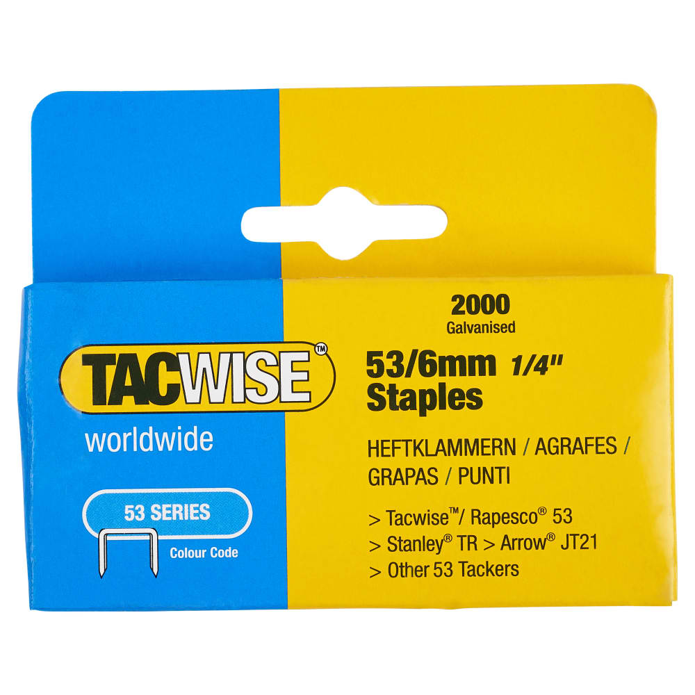 Tacwise 53 Series Staples (JT21, TR45/69/ST10, 53) - 6mm Length - Galvanised - Pack of 2000