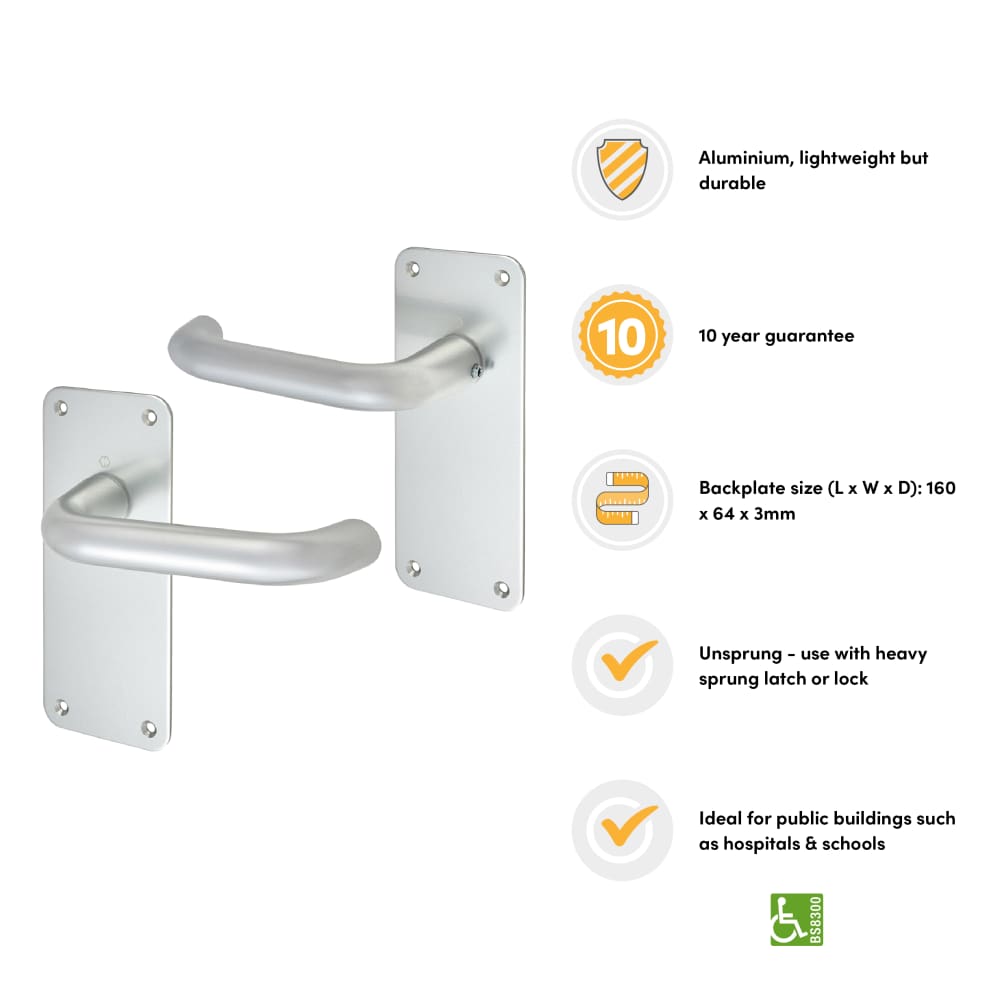 Altro 20mm Return to Door Latch Door Handle - 160 x 64mm - Satin Aluminium