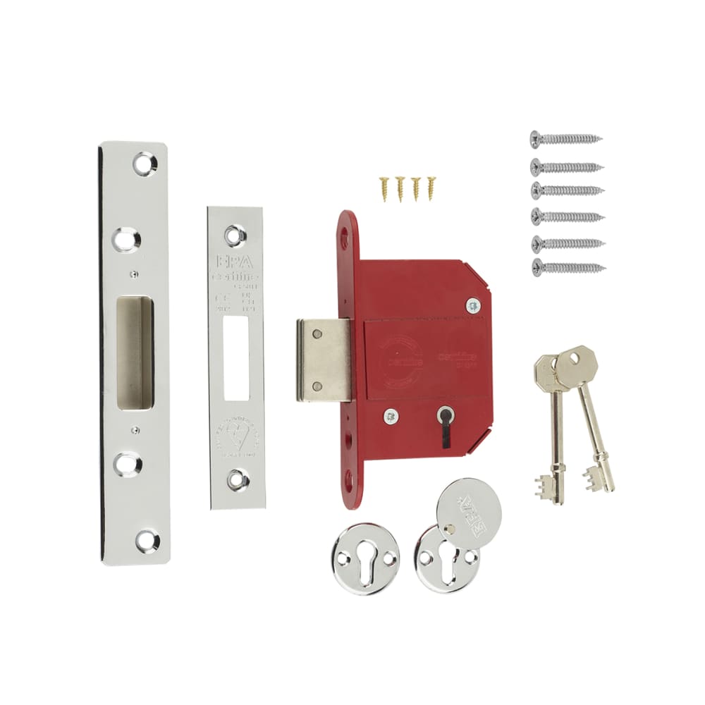 ERA Fortress BS3621:2017 5 Lever Deadlock - 67mm Case - 44mm Backset - Polished Chrome