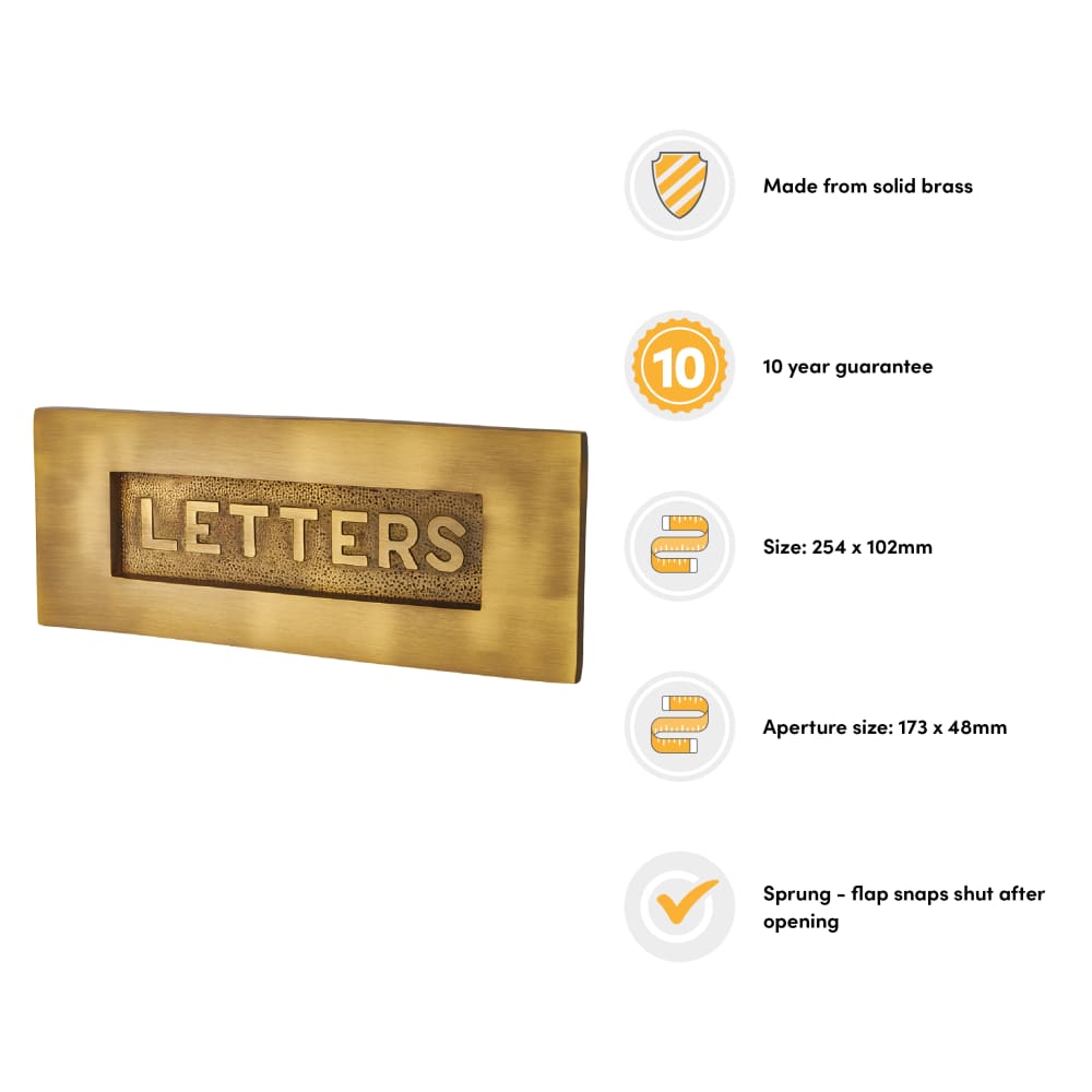 Heritage Brass by M Marcus Embossed Letter Plate - 254 x 102mm - Antique Brass