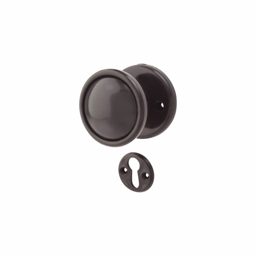 Touchpoint Plastic Mortice/Rim Door Knob with Escutcheon - 51mm Rose Diameter - Black