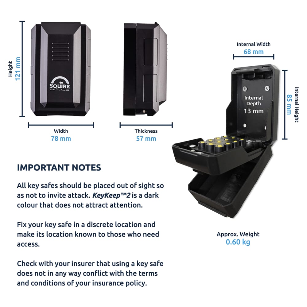 Squire Key Keep 2 Push Button Key Safe - 78 x 121 x 57mm - Black