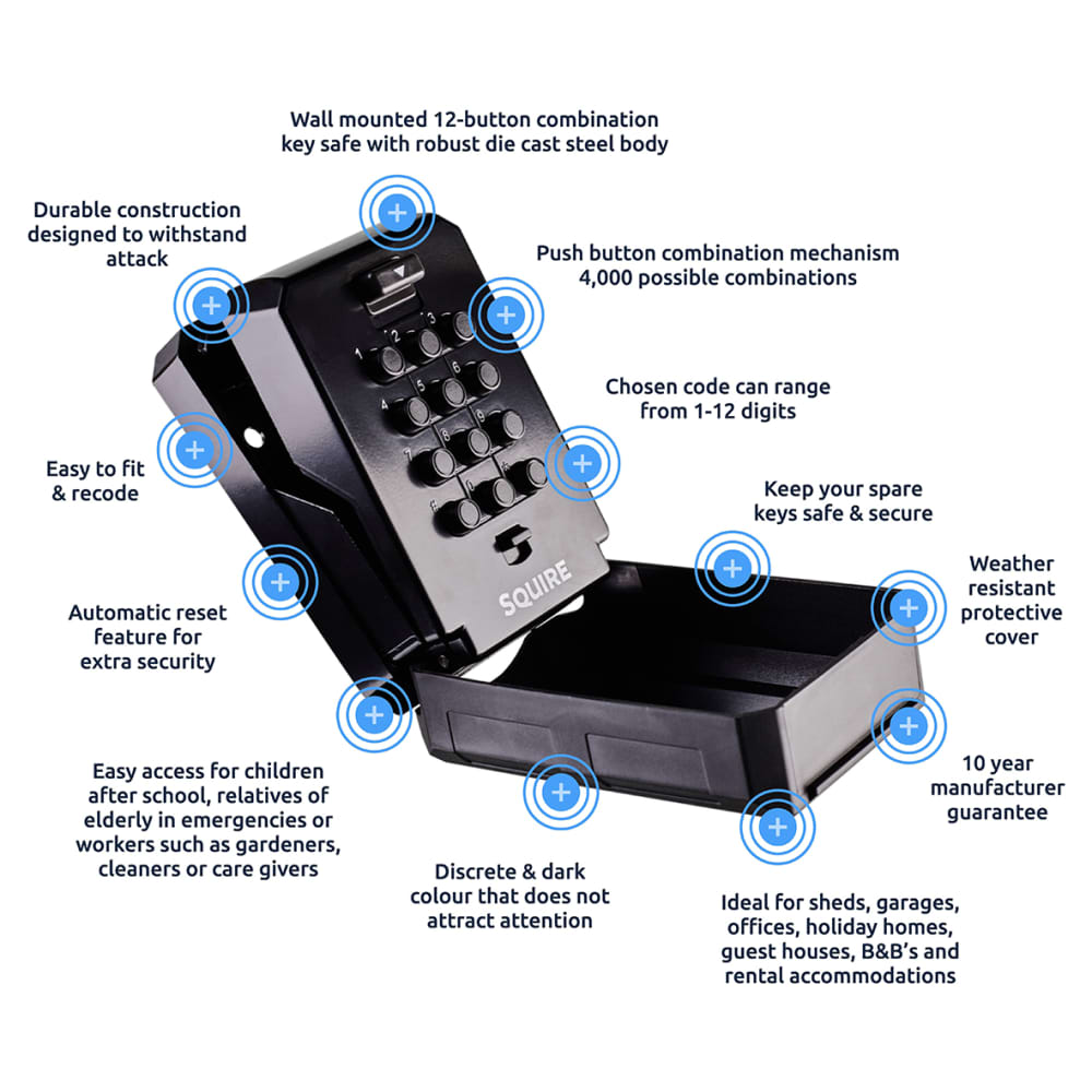 Squire Key Keep 2 Push Button Key Safe - 78 x 121 x 57mm - Black