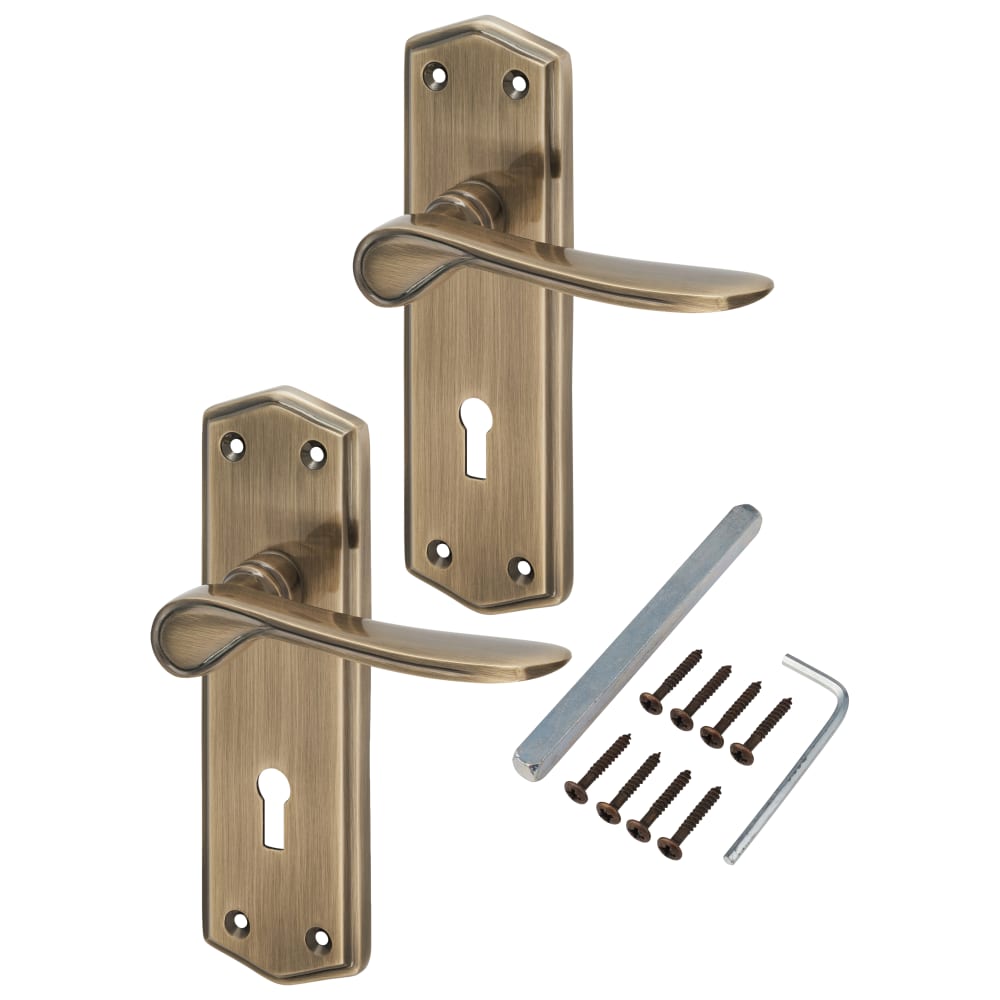 Altro Rome Lock Door Handle - Keyhole - 170 x 50mm - Antique Brass