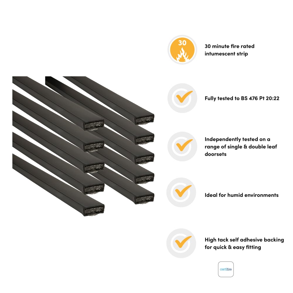 Pyroplex Plain Fire Only Intumescent Strip - FD30 - 10 x 4 x 2100mm - Black - Pack of 10