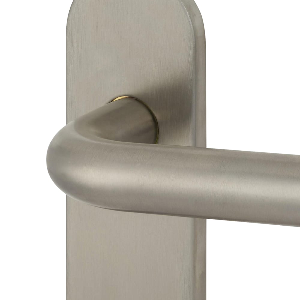 Altro 19mm Return to Door Lock Door Handle - Radius Plate - Euro - 72mm c/c - Satin Stainless