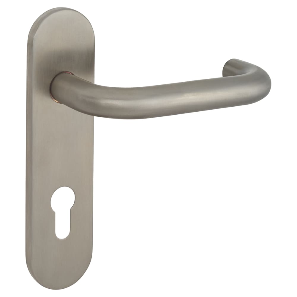 Altro 19mm Return to Door Lock Door Handle - Radius Plate - Euro - 72mm c/c - Satin Stainless