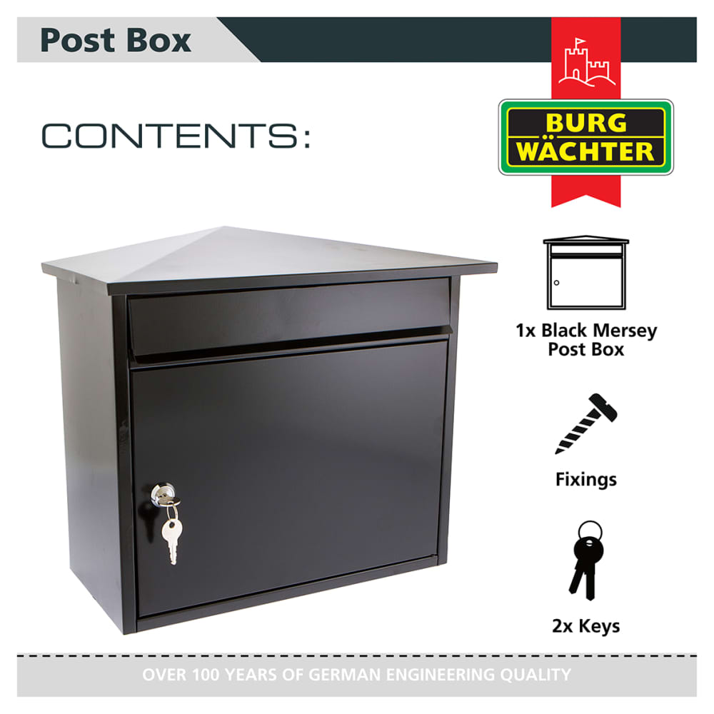 Burg Wachter Mersey Mailbox - 359 x 349 x 206mm - Black