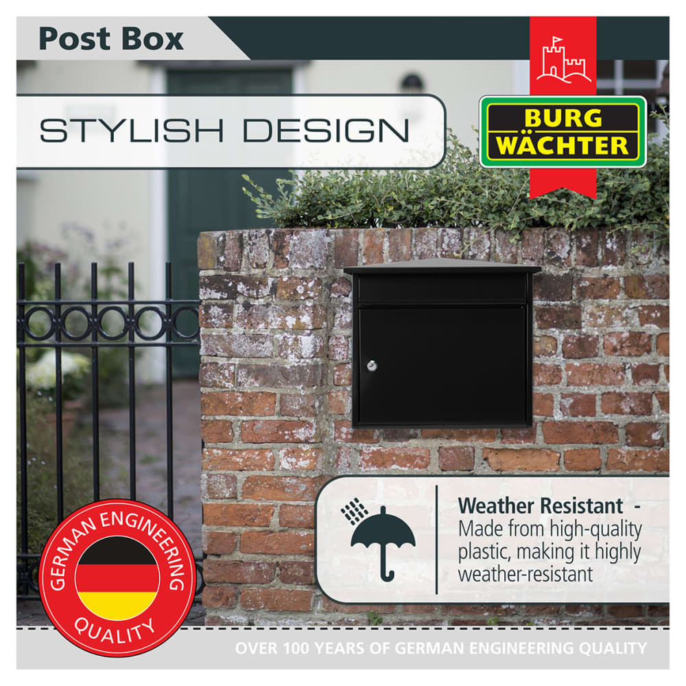 Burg Wachter Mersey Mailbox - 359 x 349 x 206mm - Black