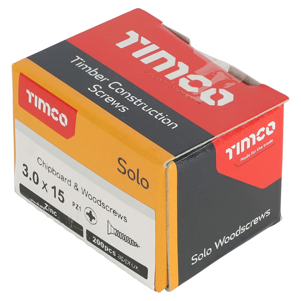 TIMCO Solo Chippy Pozi Countersunk Wood Screws - 3.0 x 15mm - Zinc Plated - Pack of 200