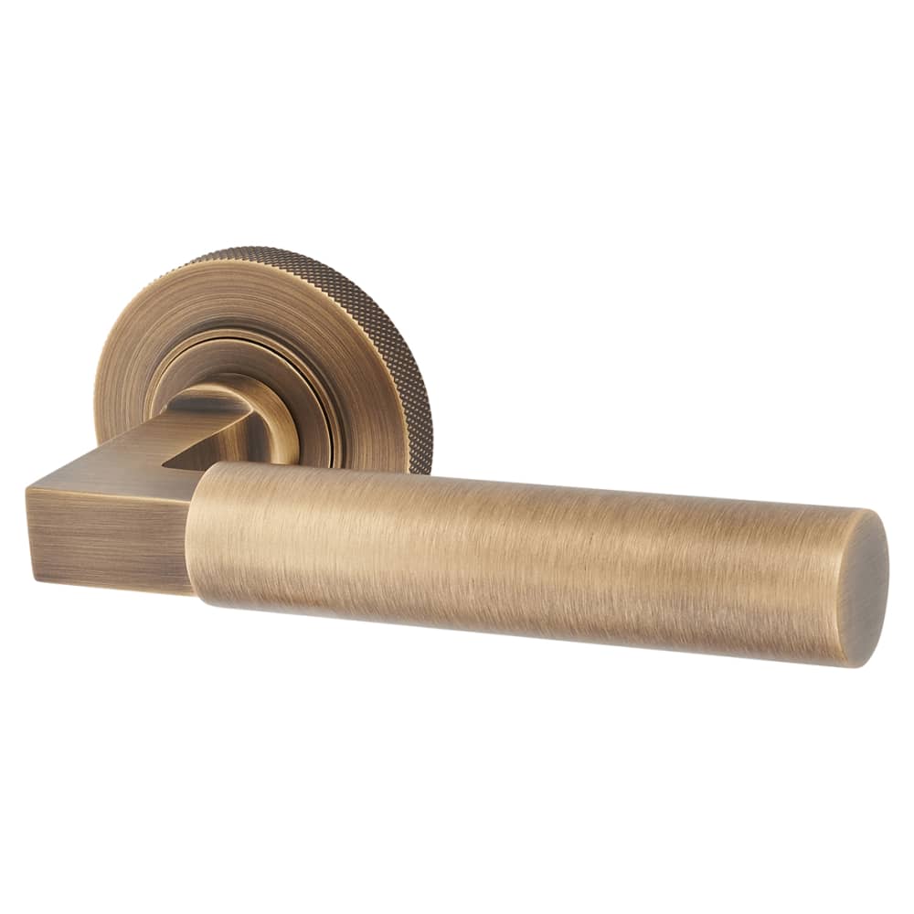 Burlington BUR30 by Frelan Westminster Door Handle on Knurled Rose - Antique Brass