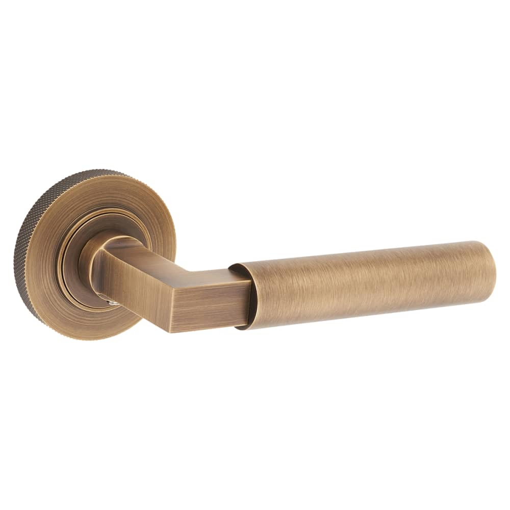 Burlington BUR30 by Frelan Westminster Door Handle on Knurled Rose - Antique Brass