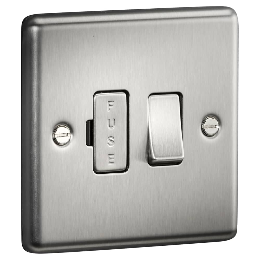 Despatch Spur Knightsbridge 13A 1 Gang Round Edge Switched Fused Spur - Brushed ...