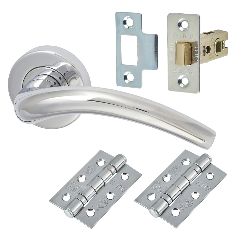 M Marcus Wing Lever Door Handle on Rose Door Kit Polished Chrome